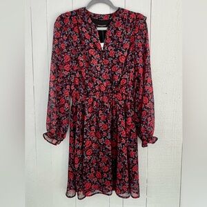 Banana republic black & red floral long sleeve dress